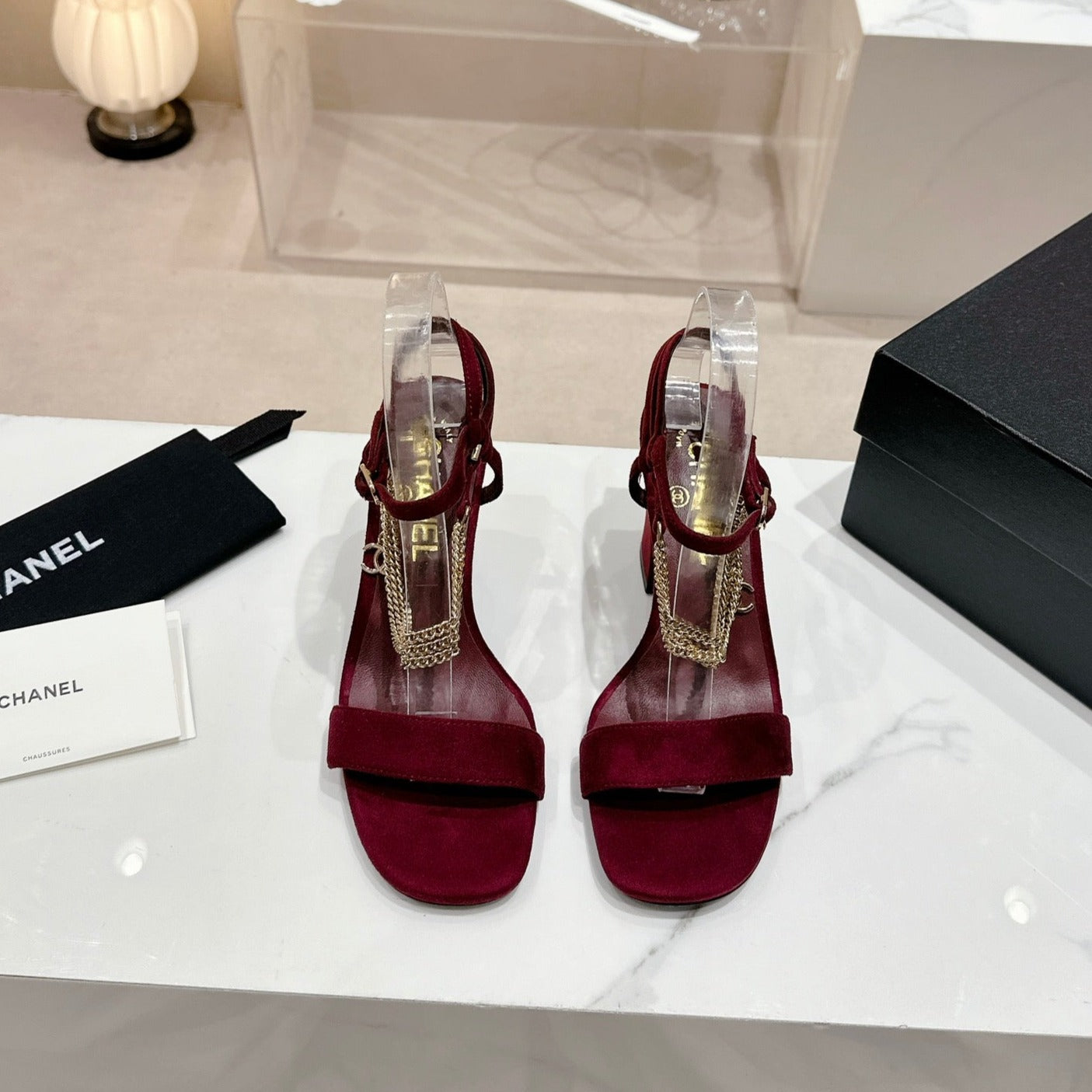 Double C Leather High Heel Sandals Red Cherry - 35