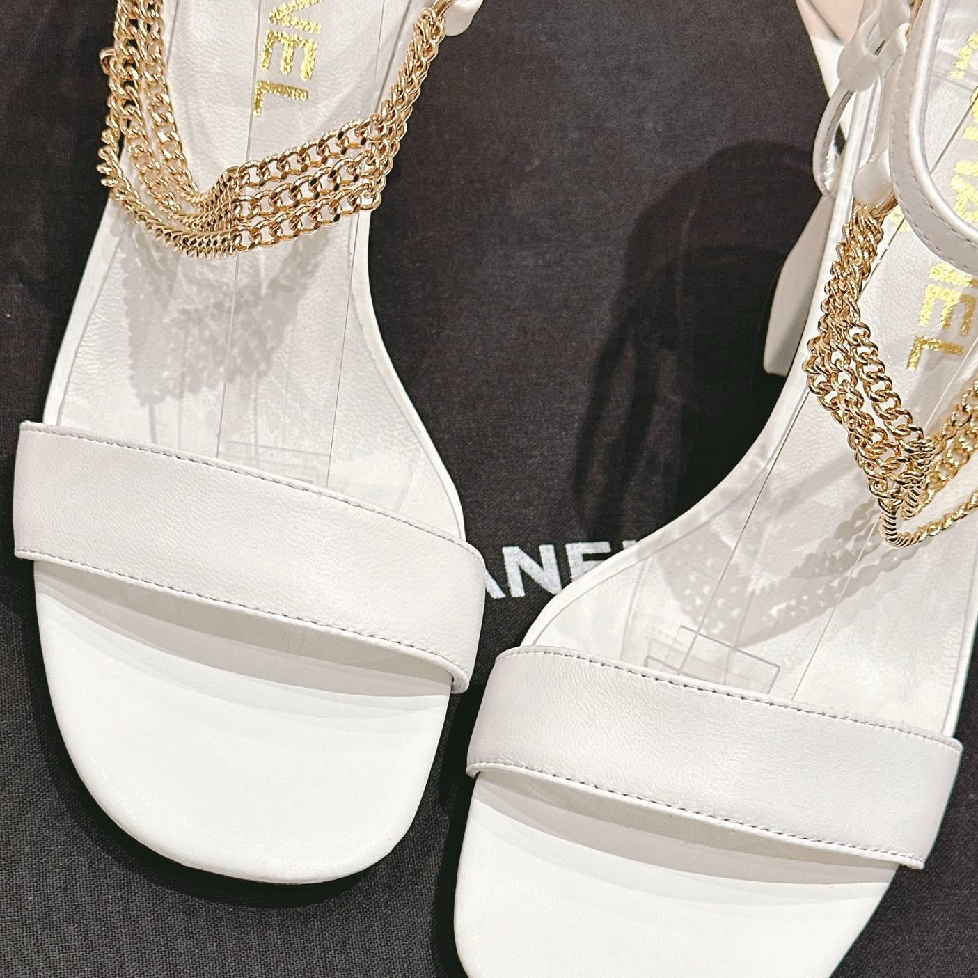Double C Leather High Heel Sandals White - 35
