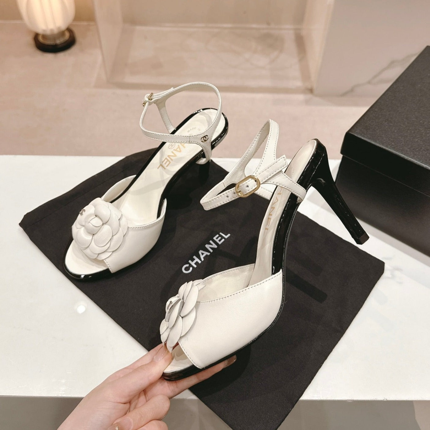 Double C New Camellia High Heel Sandals White - 35
