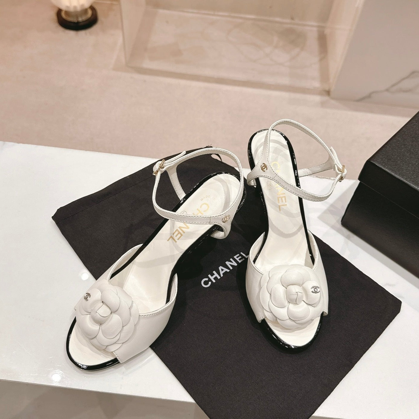 Double C New Camellia High Heel Sandals White - 35