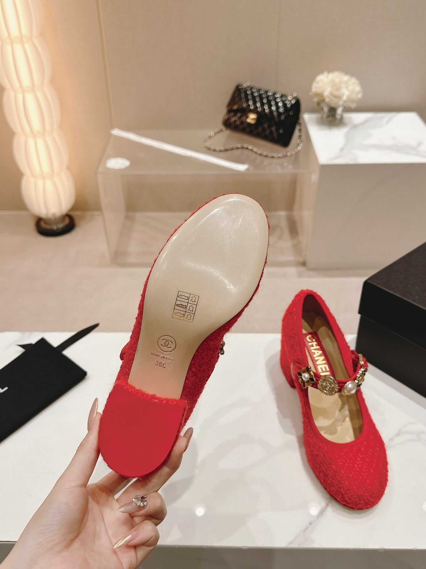 HIGH MARY JANE SHOES RED PINK WOOL TWEED - 35