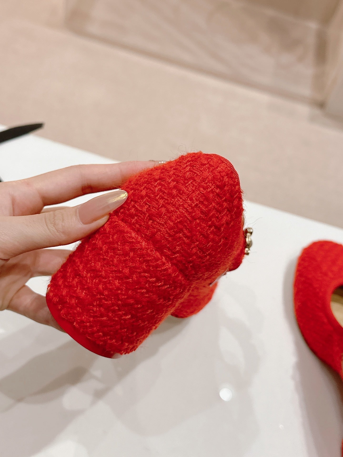HIGH MARY JANE SHOES RED PINK WOOL TWEED - 35