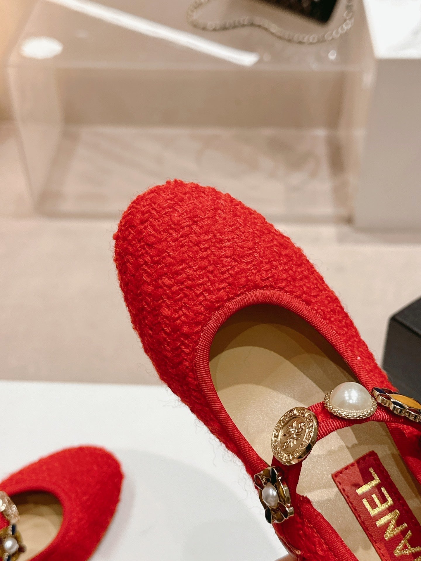 HIGH MARY JANE SHOES RED PINK WOOL TWEED - 35