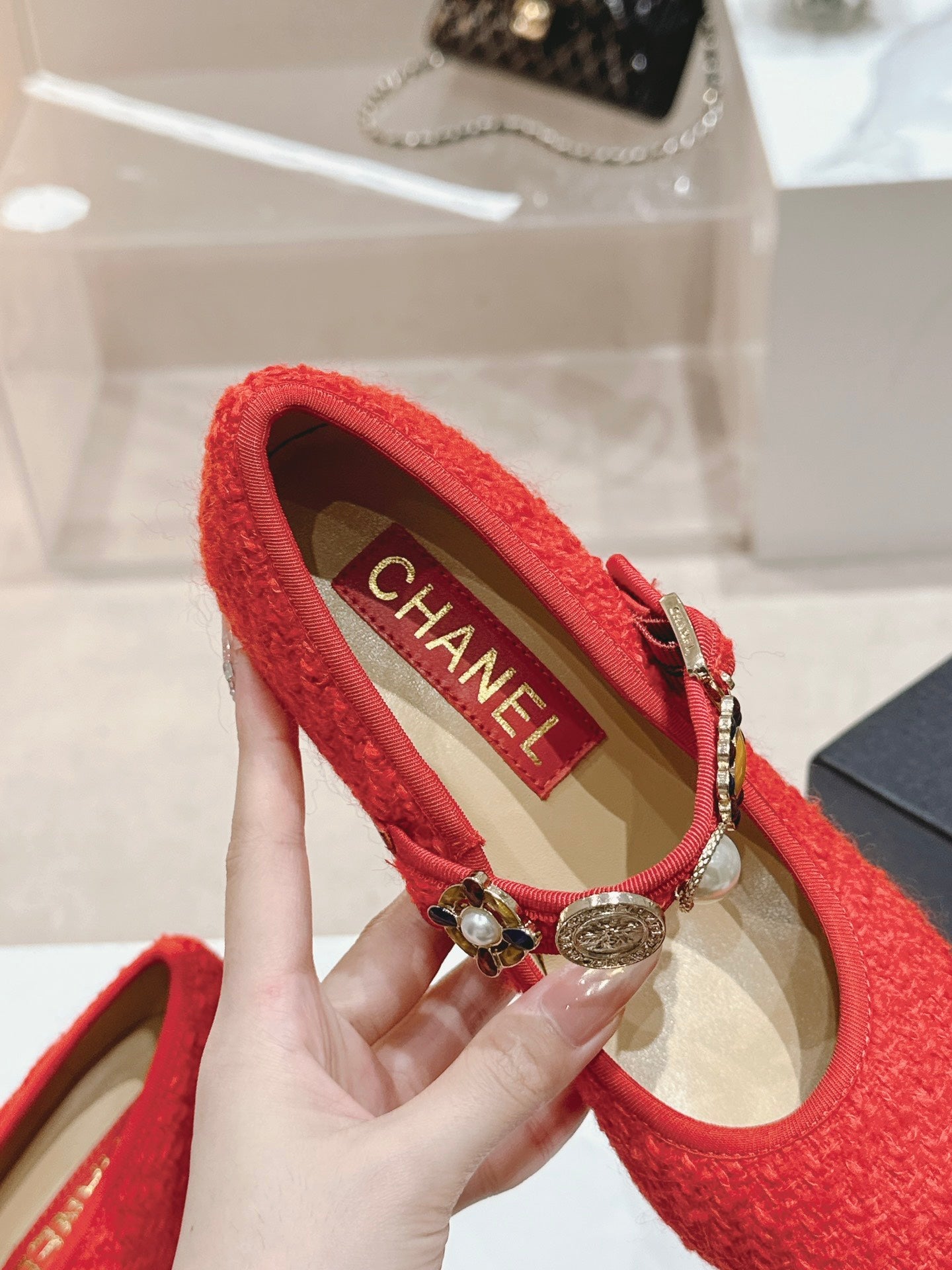 HIGH MARY JANE SHOES RED PINK WOOL TWEED - 35