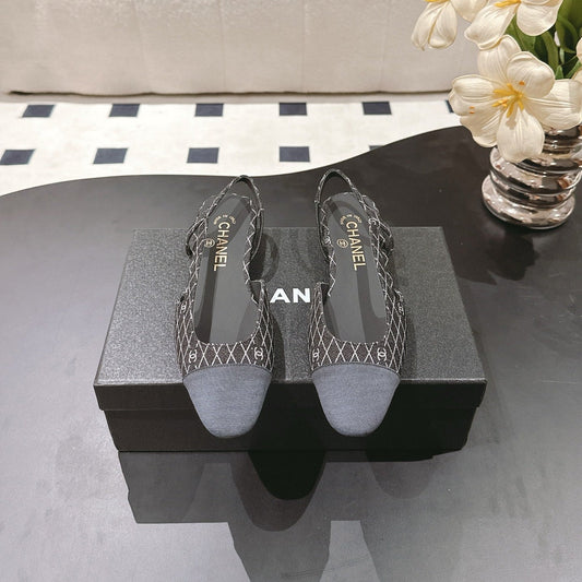 CC SLINGBACK 25S 25 MM IN BLACK DENIM WITH PLAID PATTERN - 35