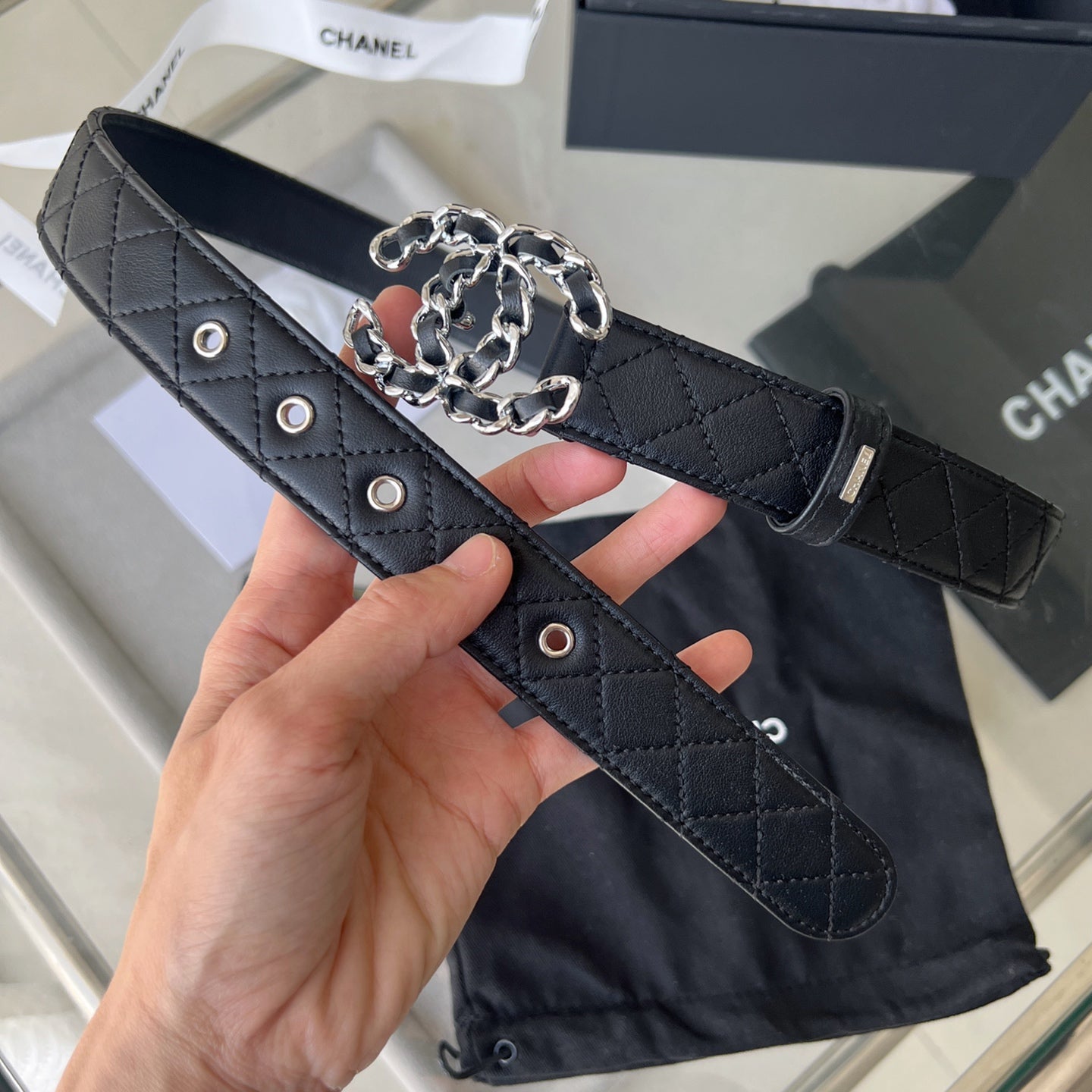 CHANEL 25S BELT 30 MM IN BLACK CALFSKIN 616606 - 30