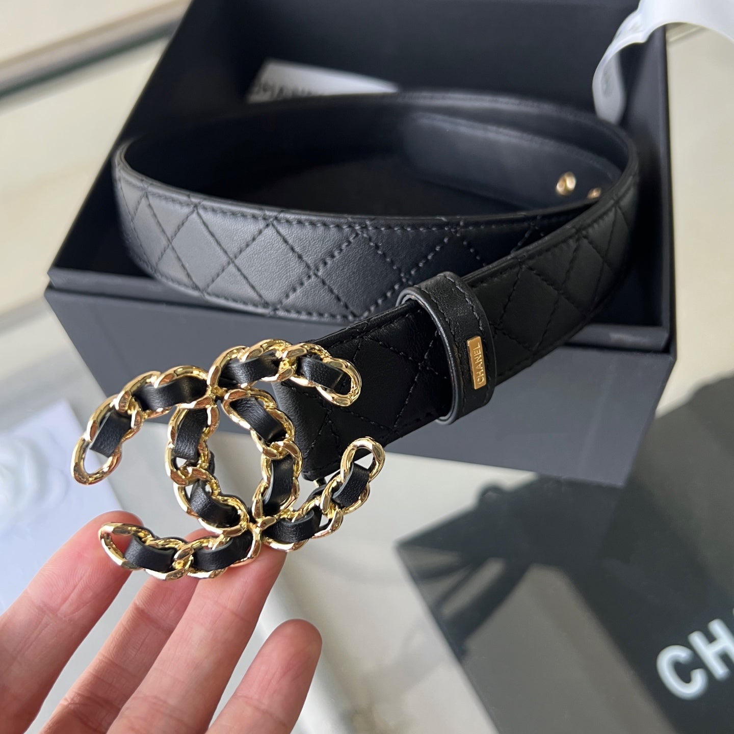 CHANEL 25S BELT 30 MM IN BLACK CALFSKIN 616607 - 30