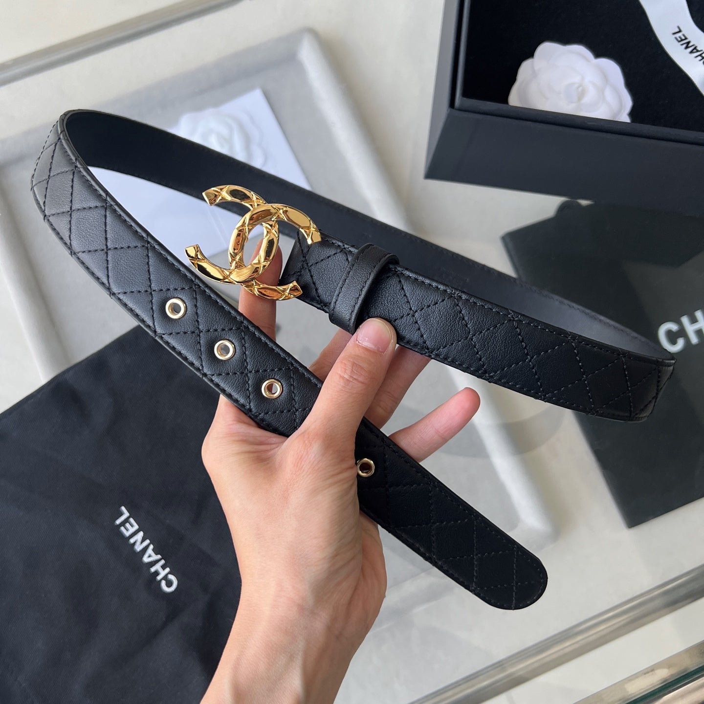 CHANEL 25S BELT 30 MM IN BLACK CALFSKIN 616605 - 30