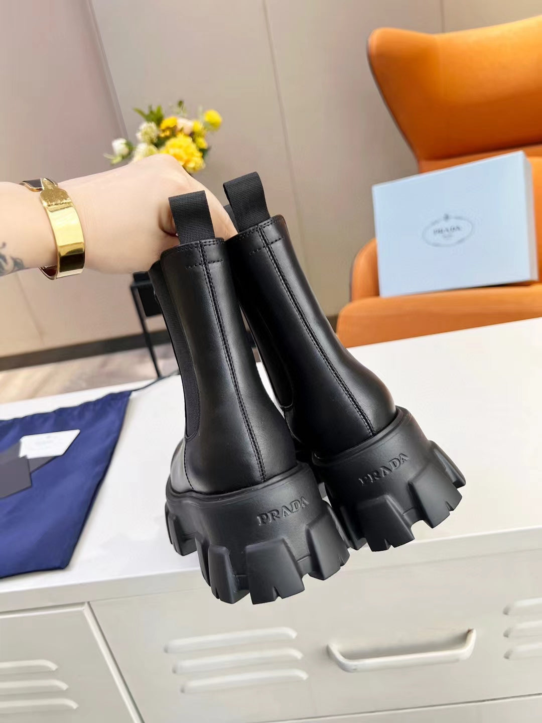 PRA MONOLITH BRUSHED BOOTIES 55 BLACK CALFSKIN - 35