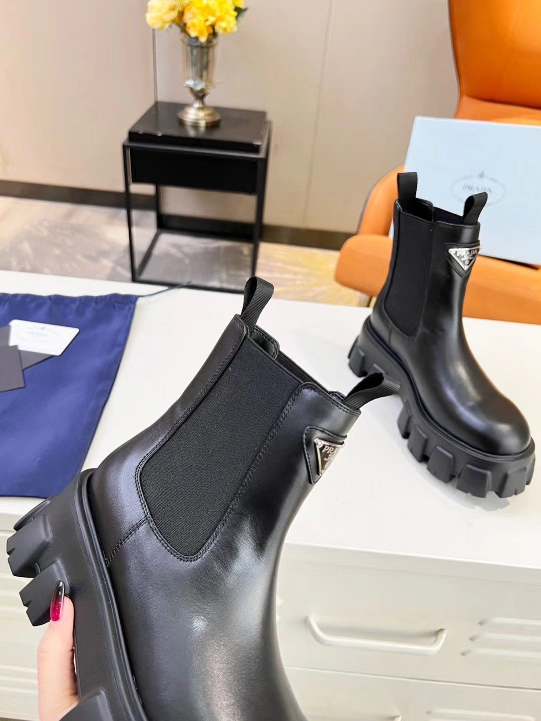 PRA MONOLITH BRUSHED BOOTIES 55 BLACK CALFSKIN - 35