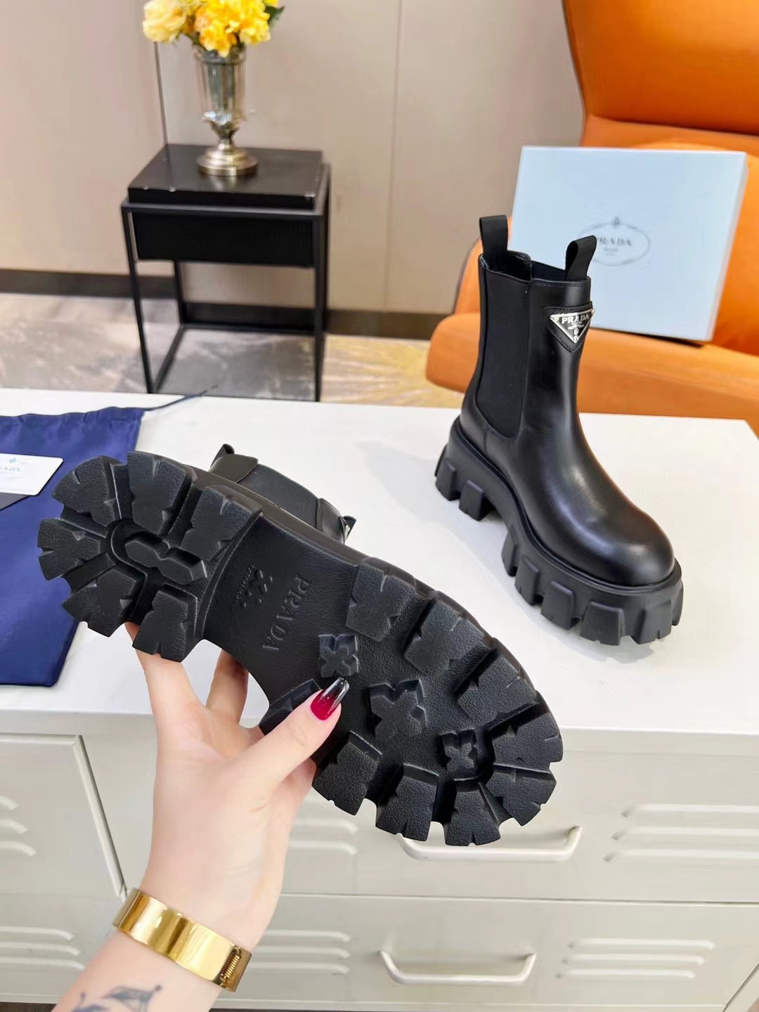 PRA MONOLITH BRUSHED BOOTIES 55 BLACK CALFSKIN - 35