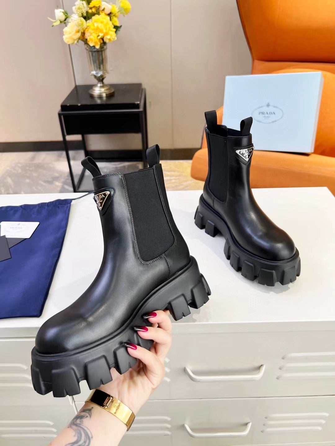 PRA MONOLITH BRUSHED BOOTIES 55 BLACK CALFSKIN - 35