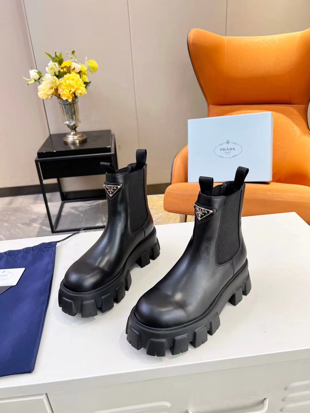 PRA MONOLITH BRUSHED BOOTIES 55 BLACK CALFSKIN - 35