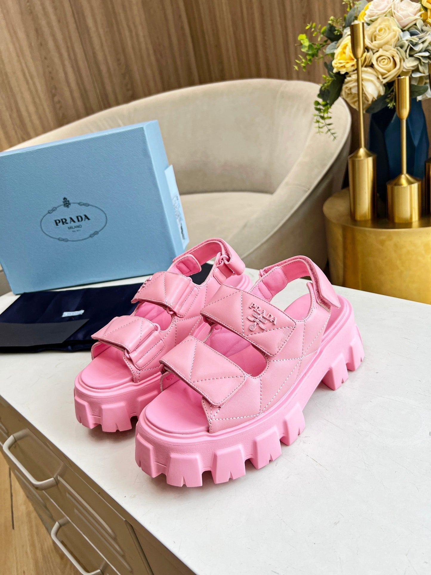 PRA MONOLITH NAPPA SANDALS BRIGHT PINK LAMBSKIN - 34