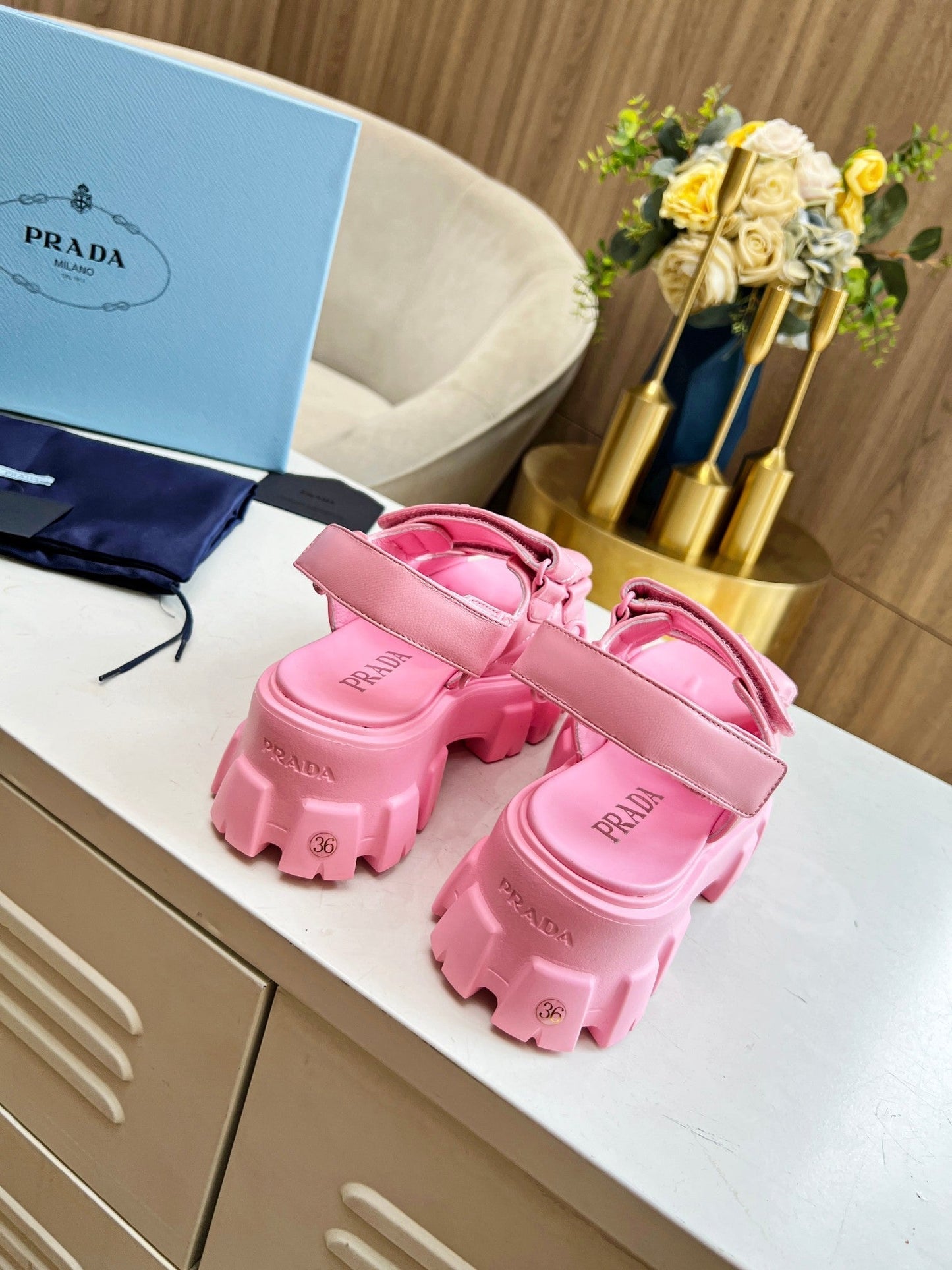 PRA MONOLITH NAPPA SANDALS BRIGHT PINK LAMBSKIN - 34