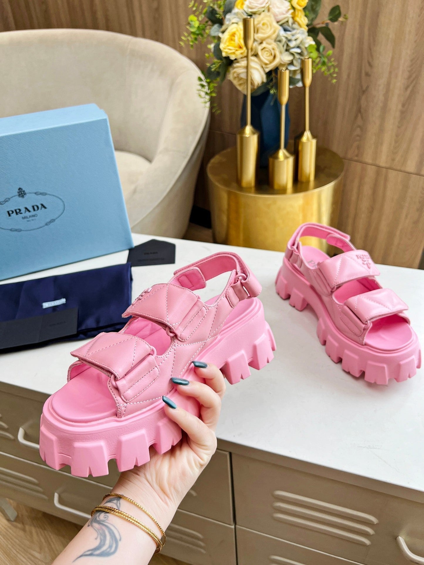 PRA MONOLITH NAPPA SANDALS BRIGHT PINK LAMBSKIN - 34