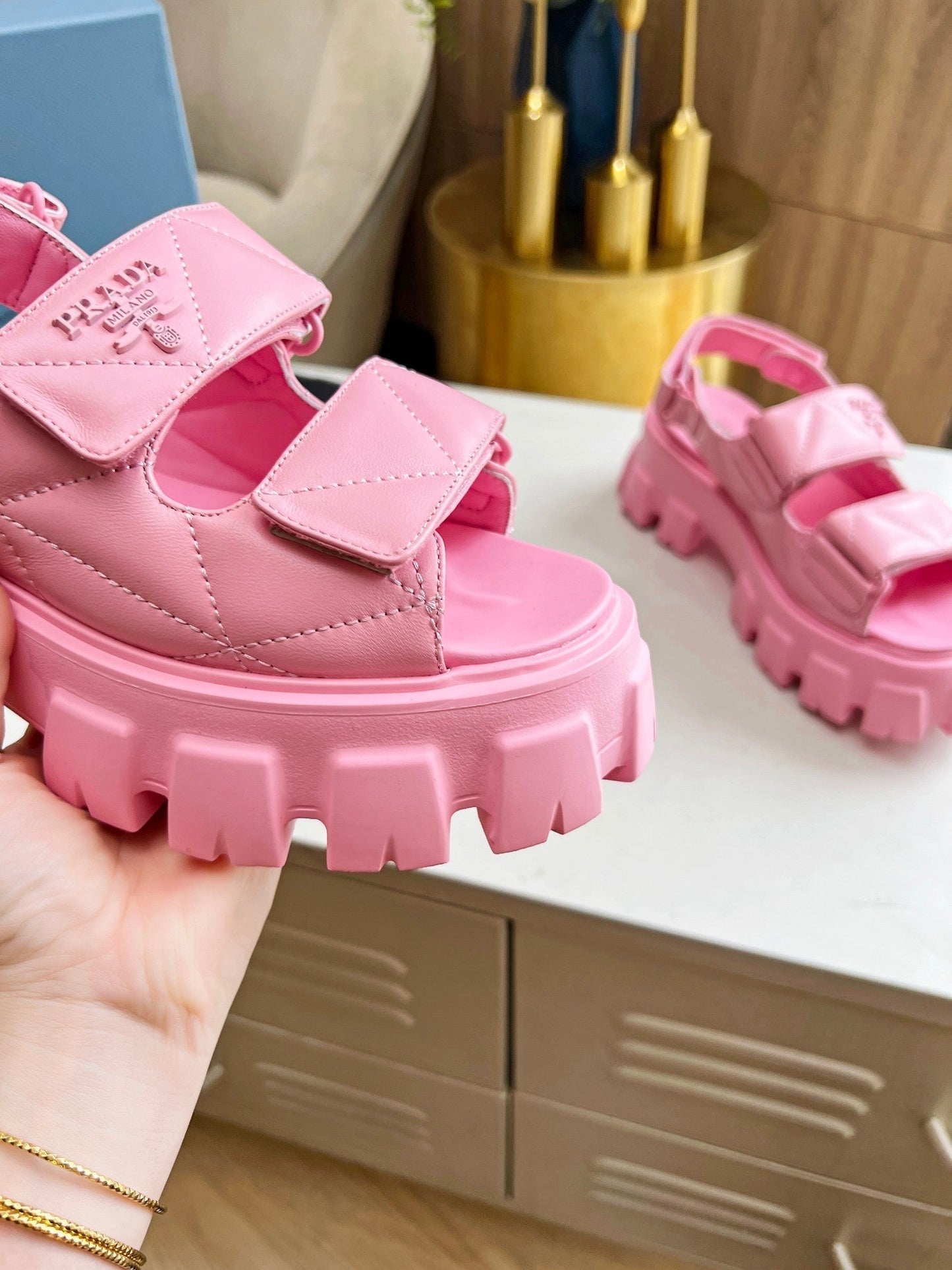 PRA MONOLITH NAPPA SANDALS BRIGHT PINK LAMBSKIN - 34