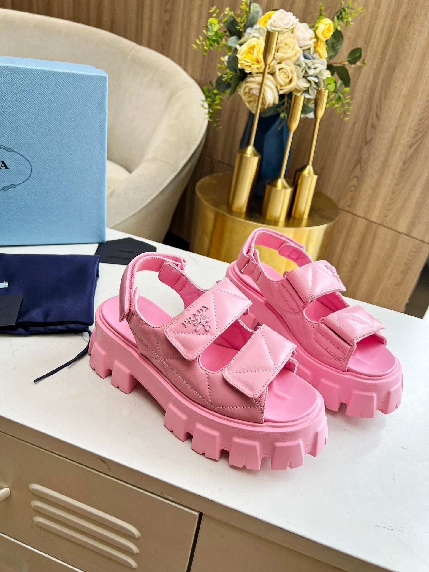 PRA MONOLITH NAPPA SANDALS BRIGHT PINK LAMBSKIN - 34