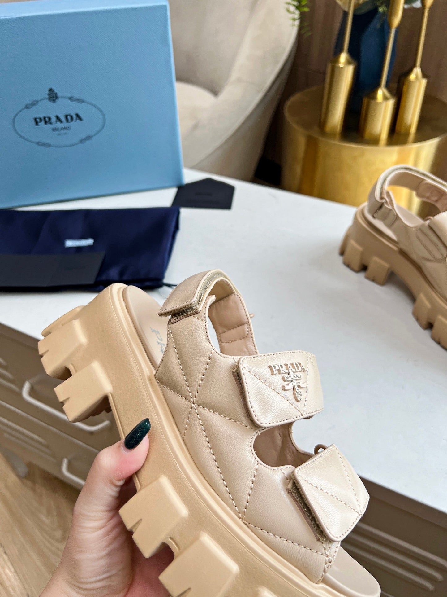 PRA MONOLITH NAPPA SANDALS BEIGE LAMBSKIN - 34
