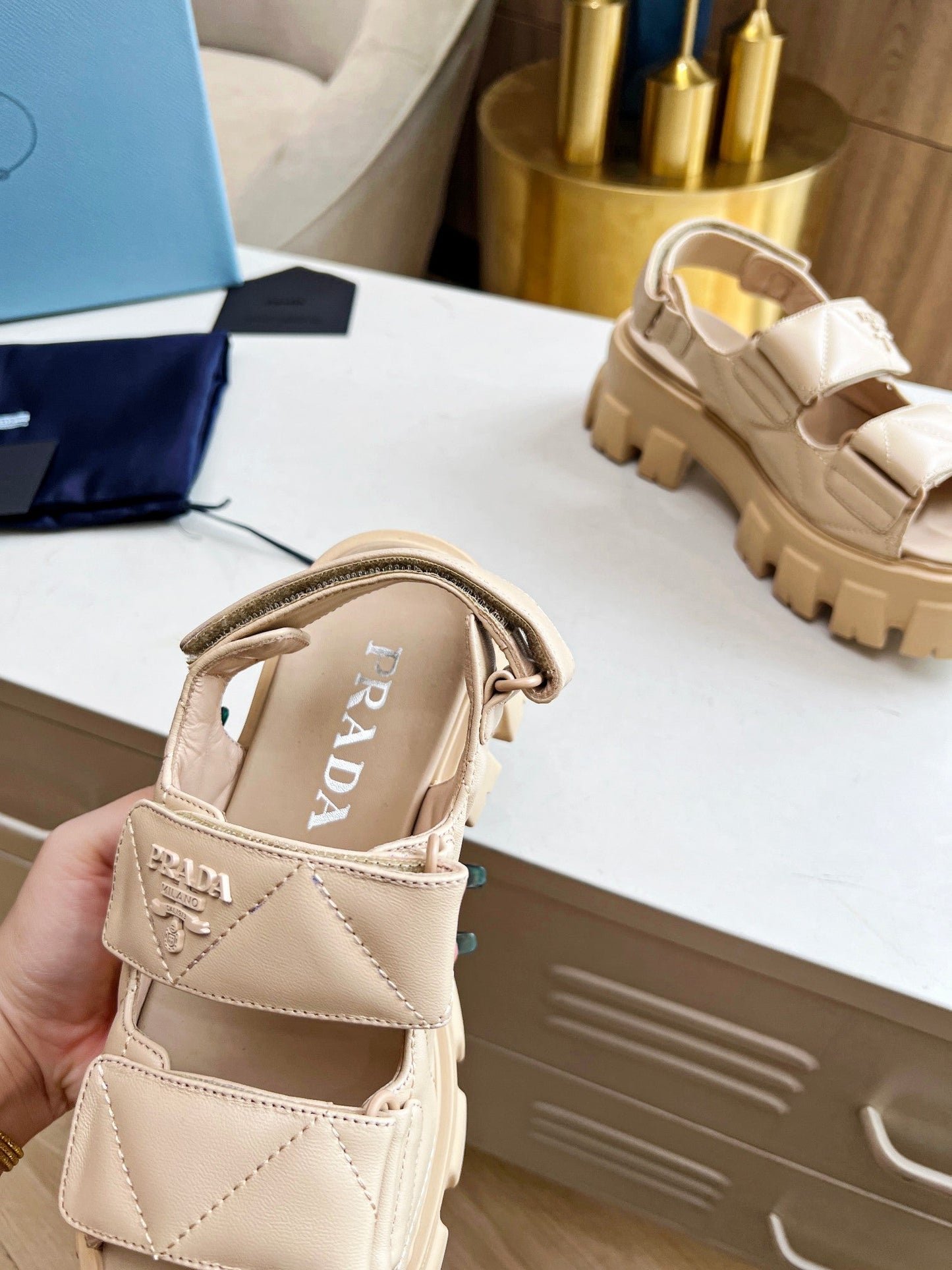 PRA MONOLITH NAPPA SANDALS BEIGE LAMBSKIN - 34