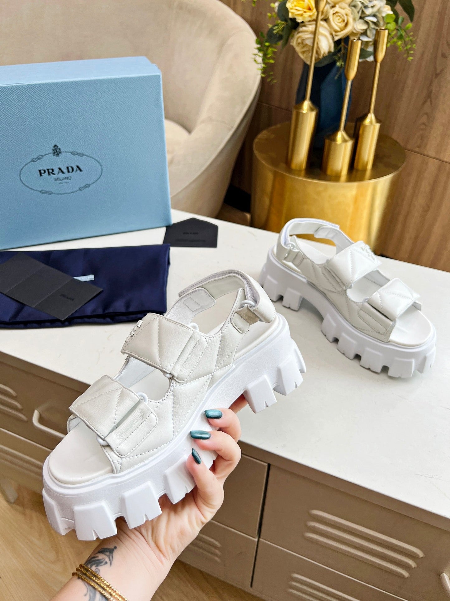PRA MONOLITH NAPPA SANDALS WHITE LAMBSKIN - 34