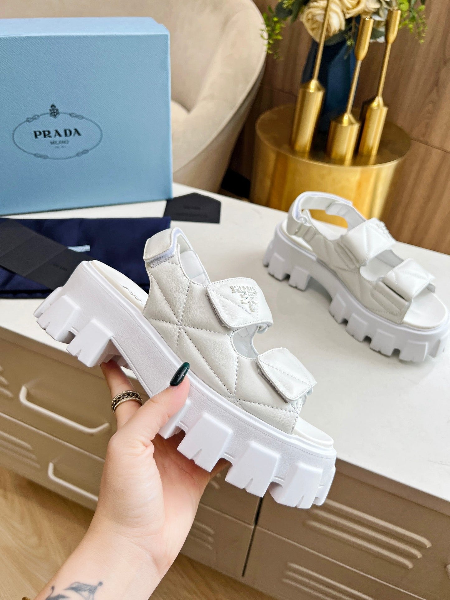 PRA MONOLITH NAPPA SANDALS WHITE LAMBSKIN - 34