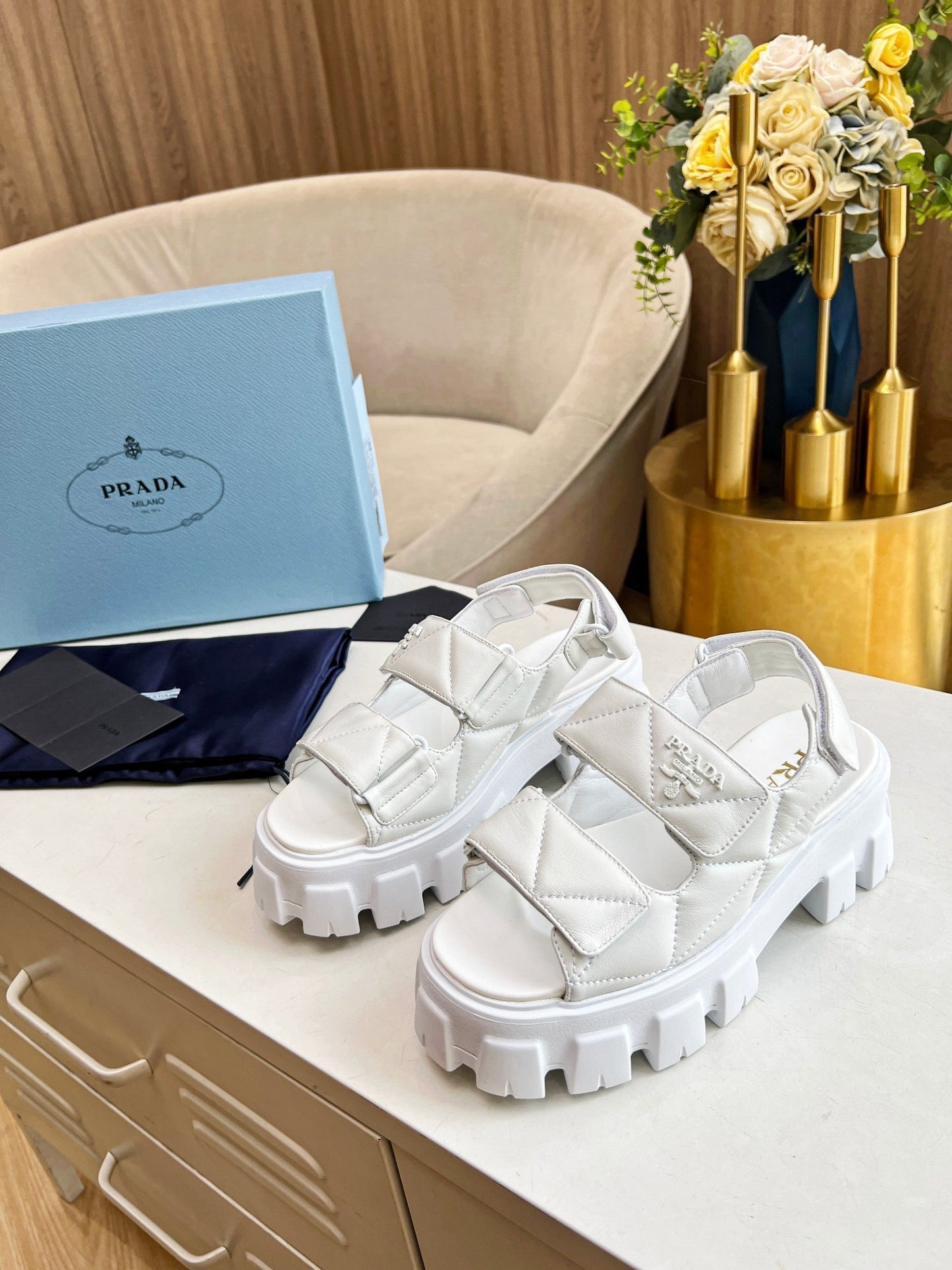 PRA MONOLITH NAPPA SANDALS WHITE LAMBSKIN - 34