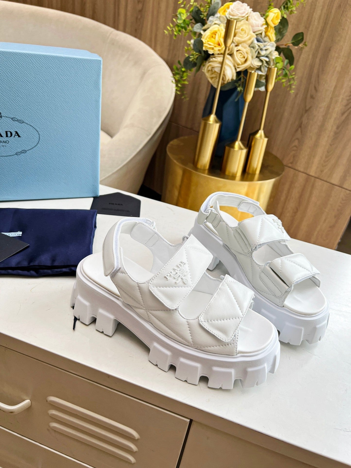 PRA MONOLITH NAPPA SANDALS WHITE LAMBSKIN - 34