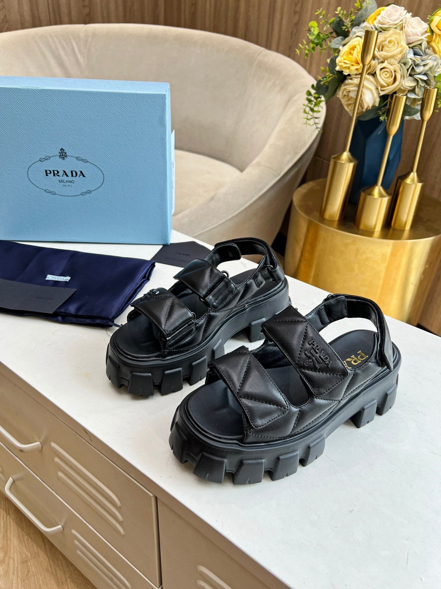 PRA MONOLITH NAPPA SANDALS BLACK LAMBSKIN - 34
