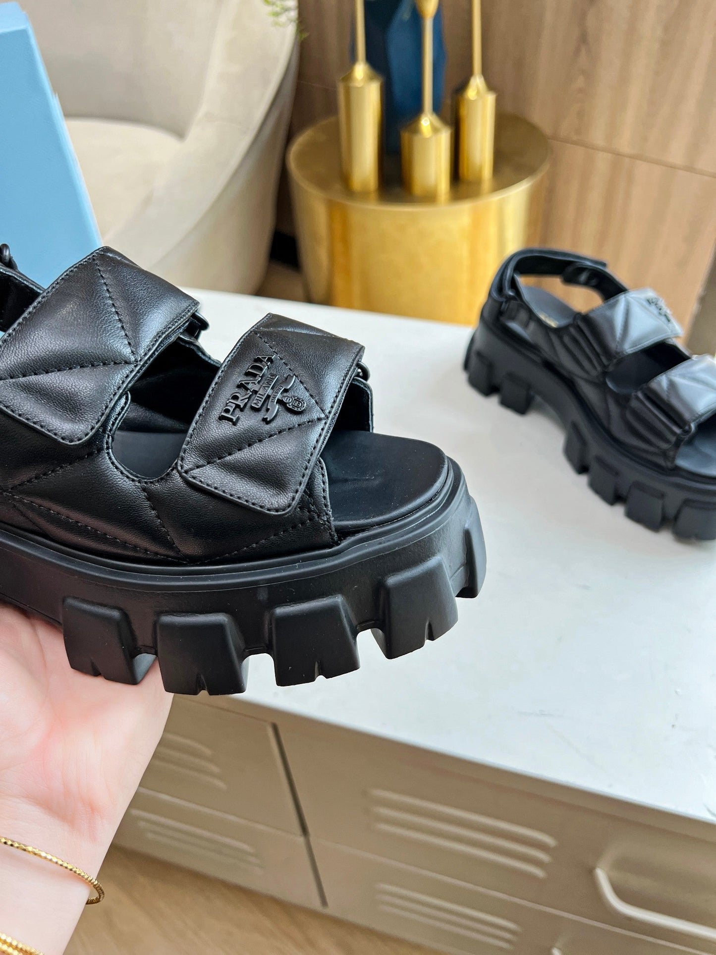 PRA MONOLITH NAPPA SANDALS BLACK LAMBSKIN - 34