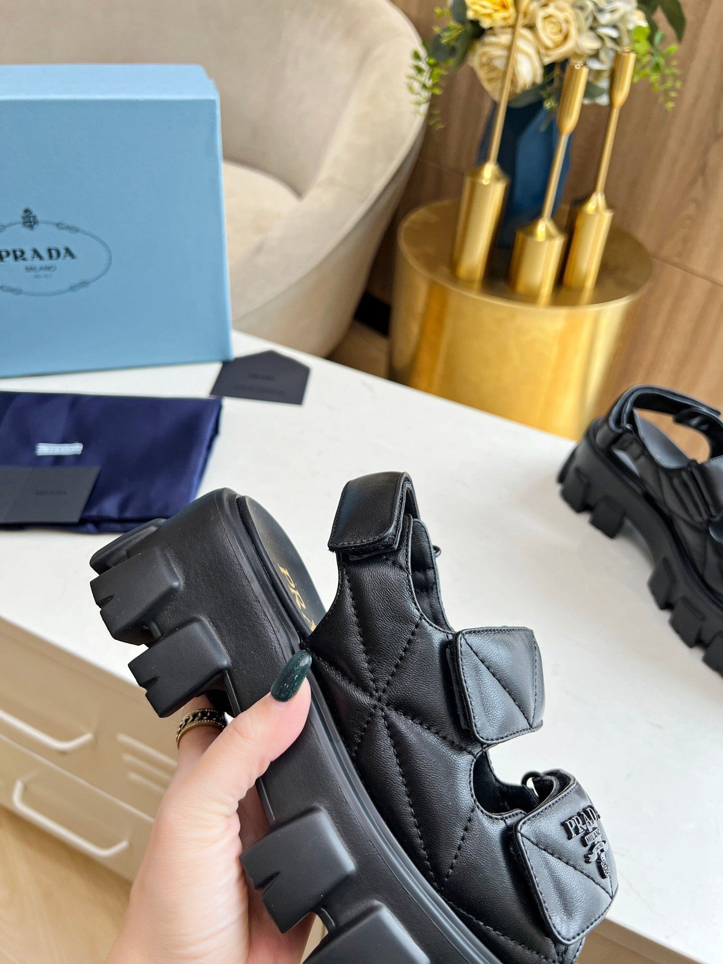 PRA MONOLITH NAPPA SANDALS BLACK LAMBSKIN - 34