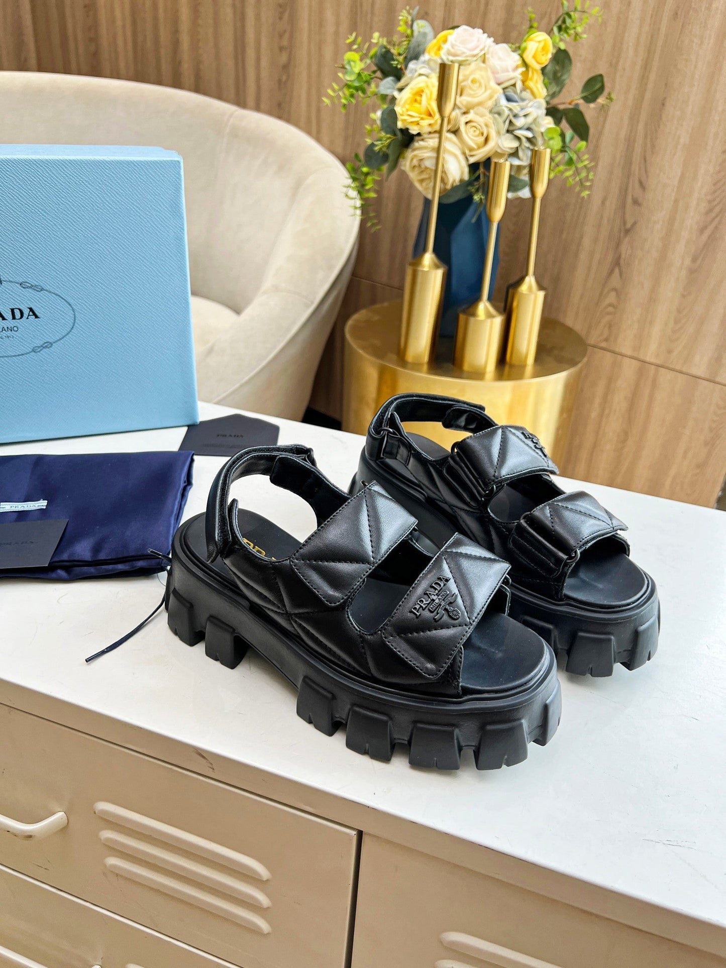 PRA MONOLITH NAPPA SANDALS BLACK LAMBSKIN - 34