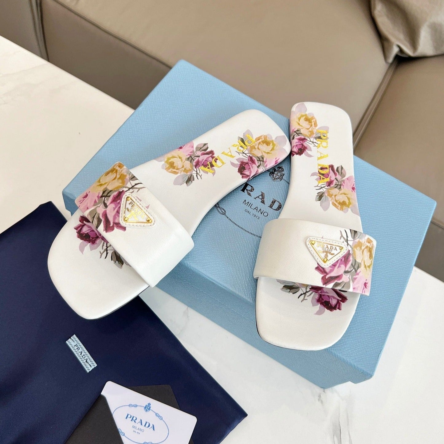 PRA PRINTED SLIDES SLIPPERS WHITE LAMBSKIN - 35