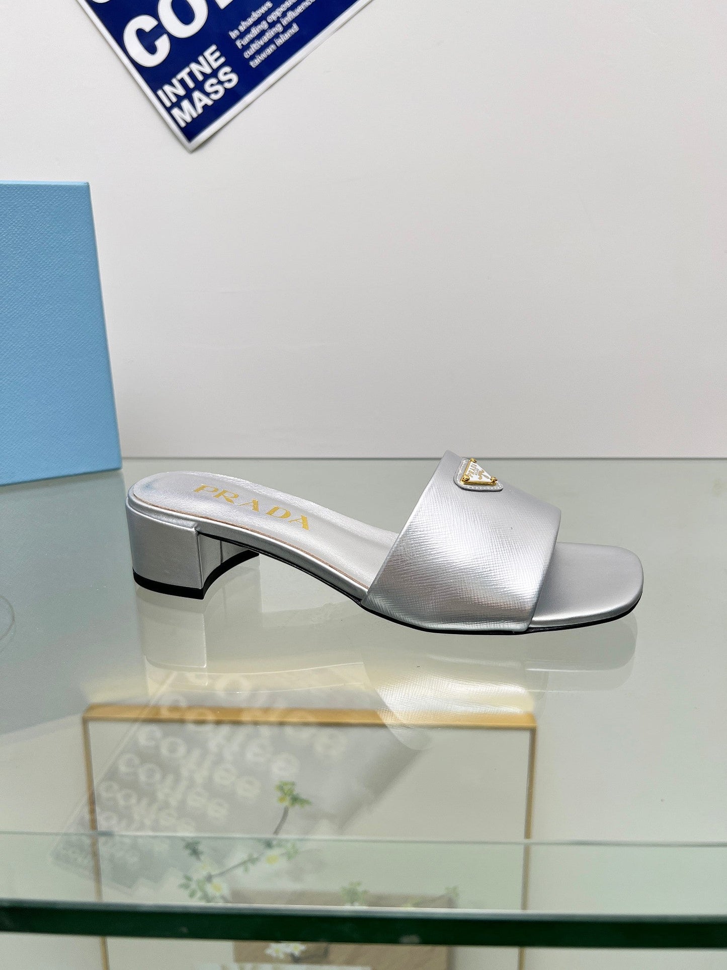 PRA EMBROIDERED SLIDES 40 SILVER CALFSKIN - 35
