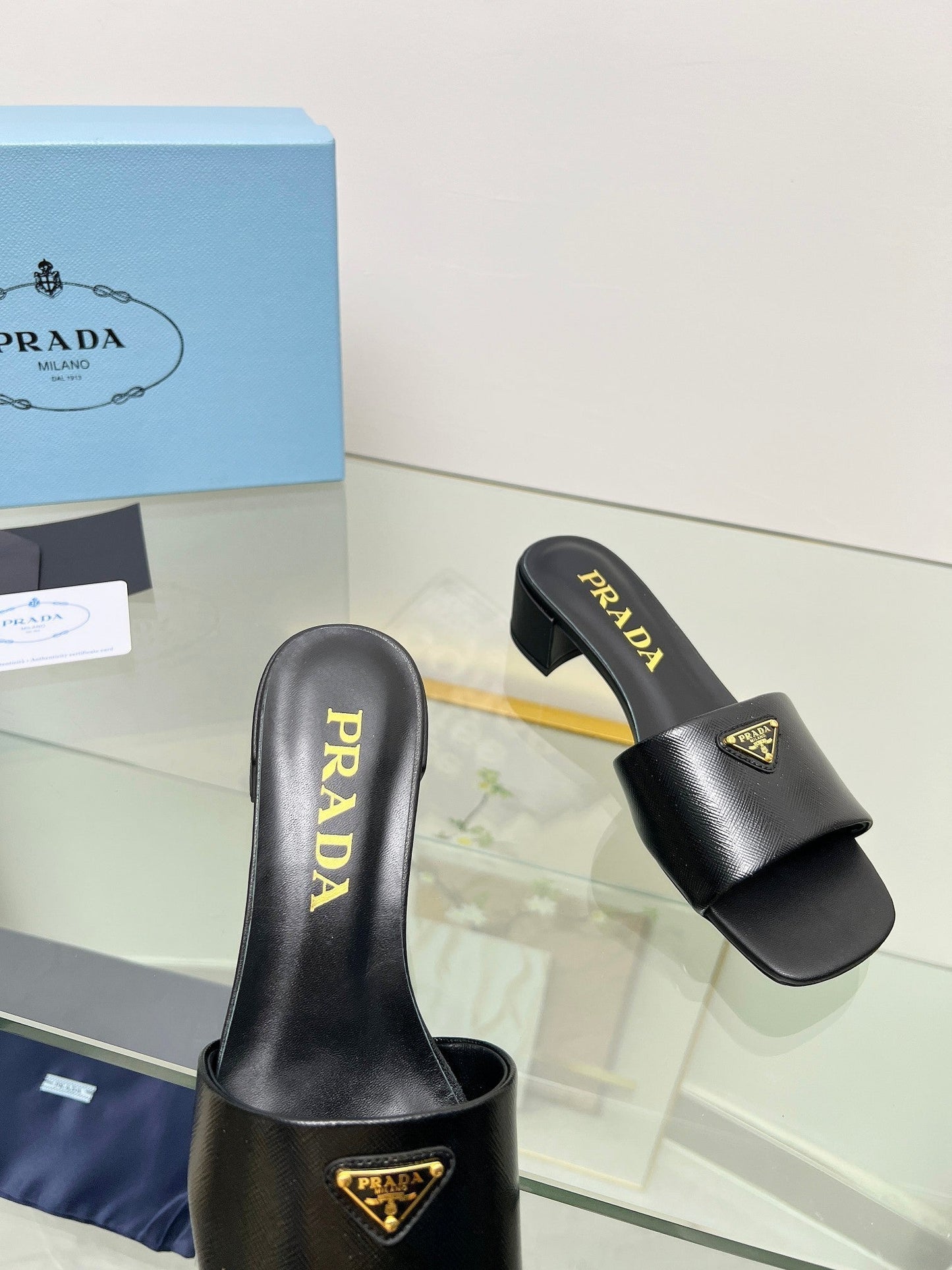 PRA EMBROIDERED SLIDES 40 BLACK CALFSKIN - 35