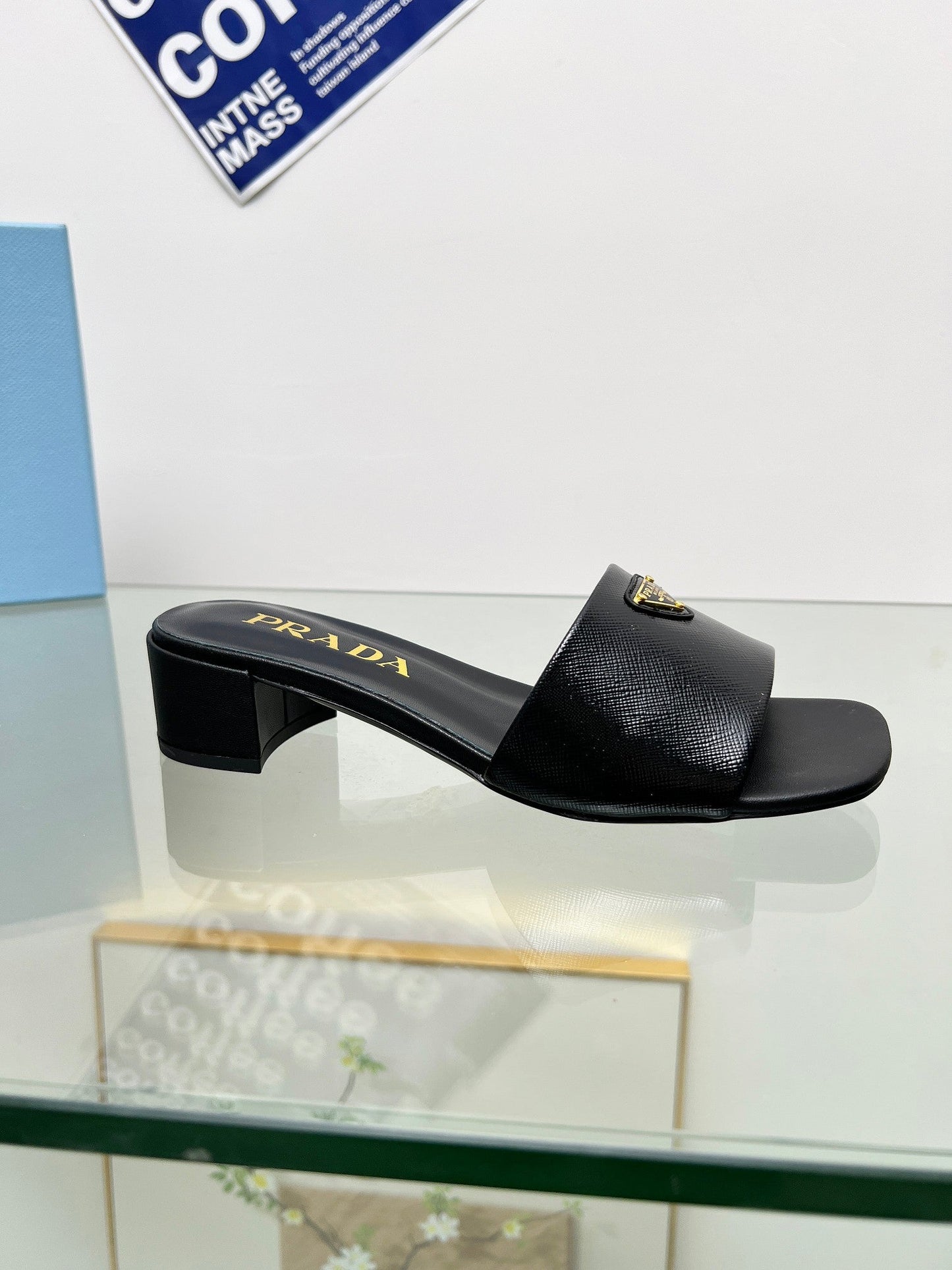 PRA EMBROIDERED SLIDES 40 BLACK CALFSKIN - 35