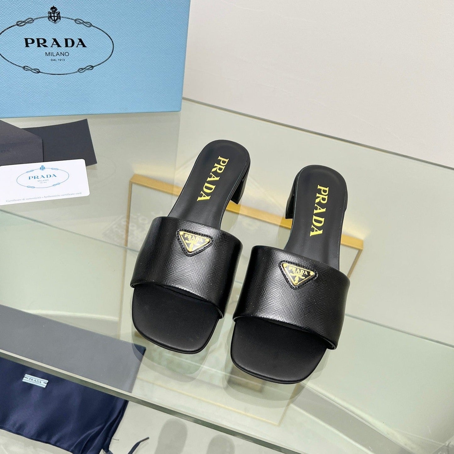 PRA EMBROIDERED SLIDES 40 BLACK CALFSKIN - 35