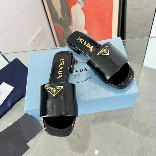 PRA SAFFIANO PATENT SLIDES BLACK CALFSKIN - 35