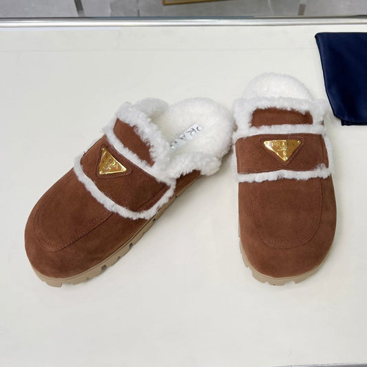 SUEDE AND SHEARLING MULES UMBER BROWN - 35