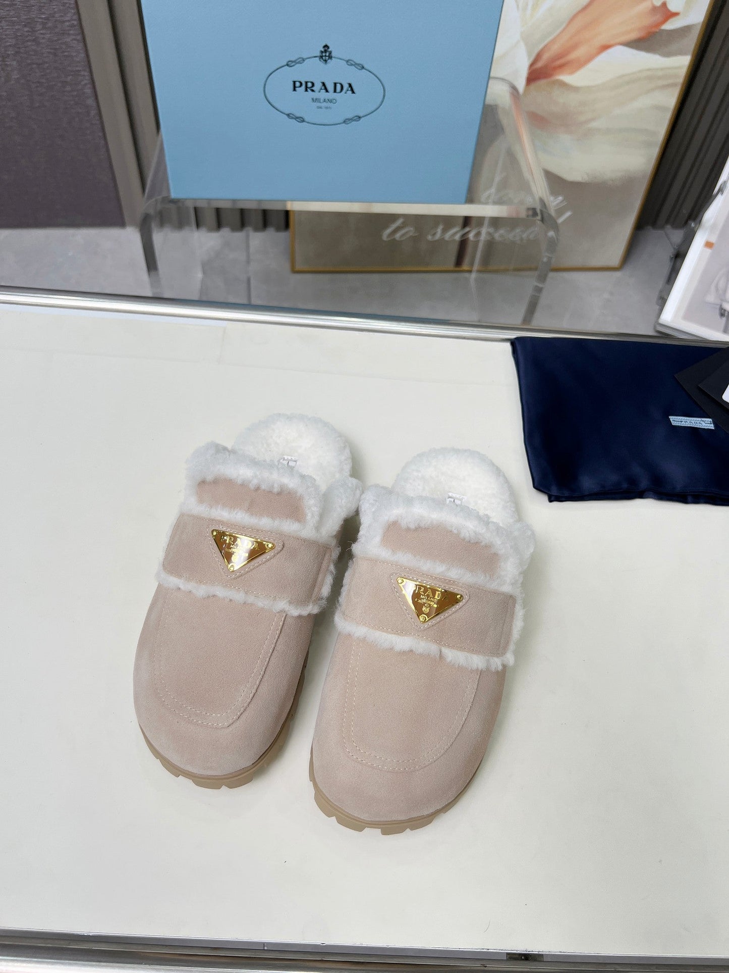 SUEDE AND SHEARLING MULES BEIGE - 35