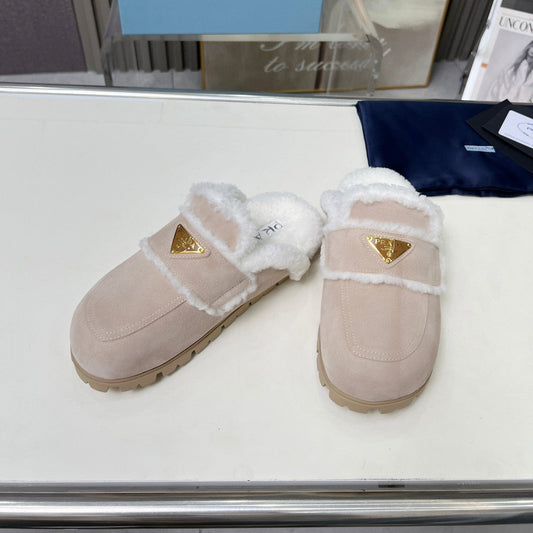 SUEDE AND SHEARLING MULES BEIGE - 35