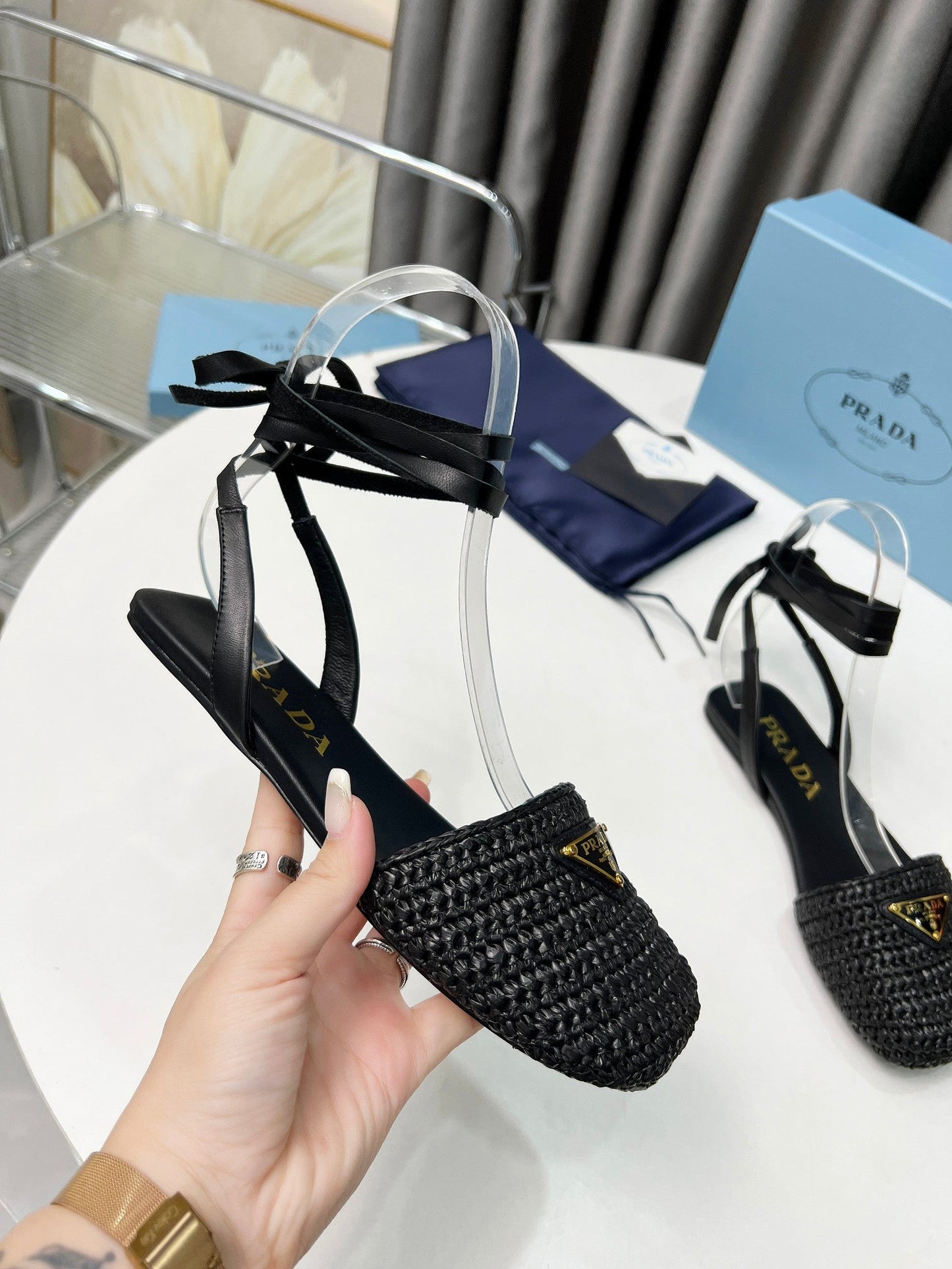 CROCHET SANDALS IN BLACK FABRIC - 35