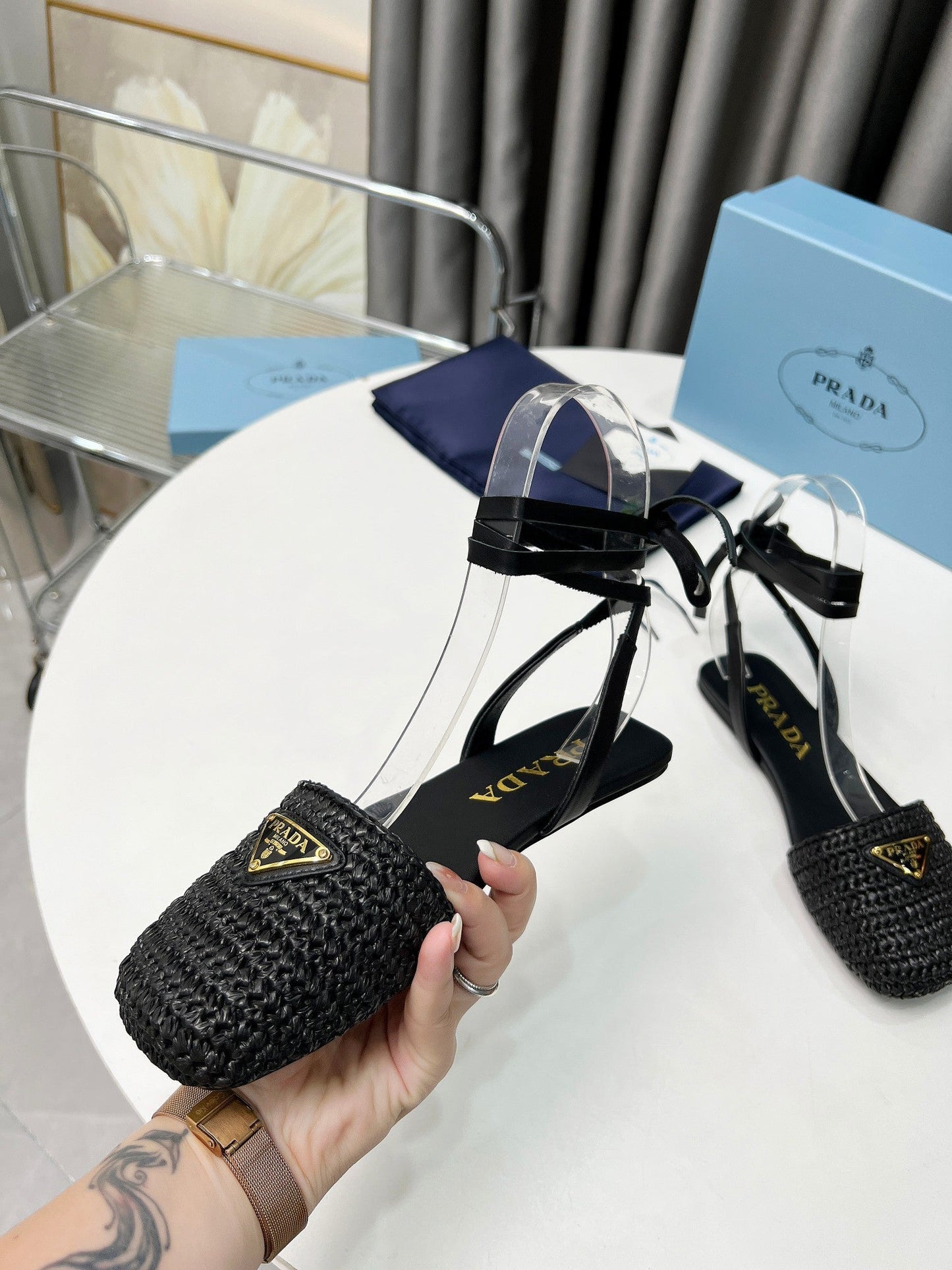 CROCHET SANDALS IN BLACK FABRIC - 35