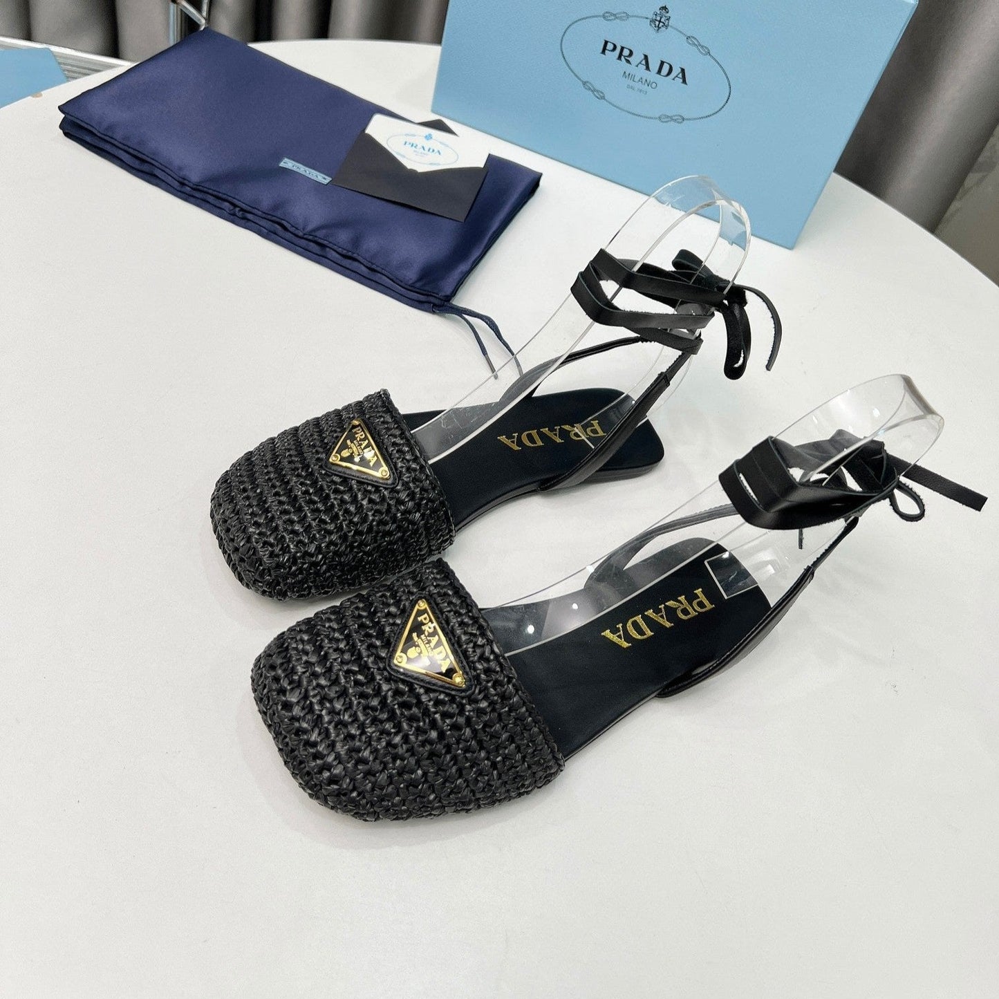 CROCHET SANDALS IN BLACK FABRIC - 35