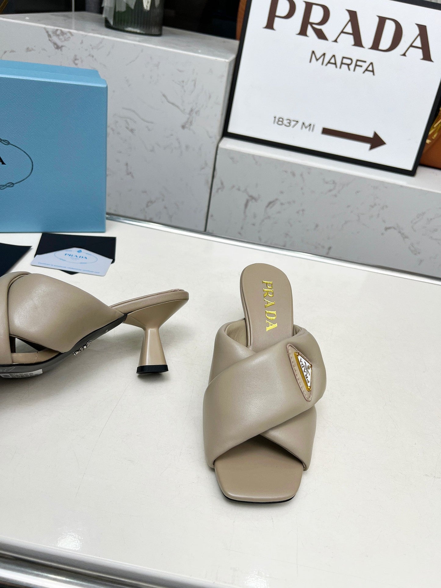 PRA CROSS MULE HEELS IN BEIGE CALFSKIN WITH PADDED STRAPS - 35