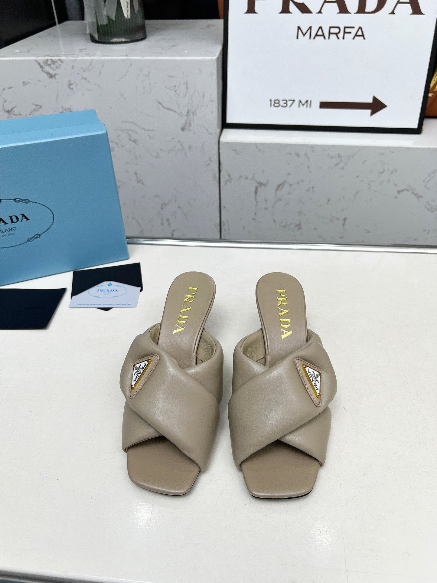 PRA CROSS MULE HEELS IN BEIGE CALFSKIN WITH PADDED STRAPS - 35