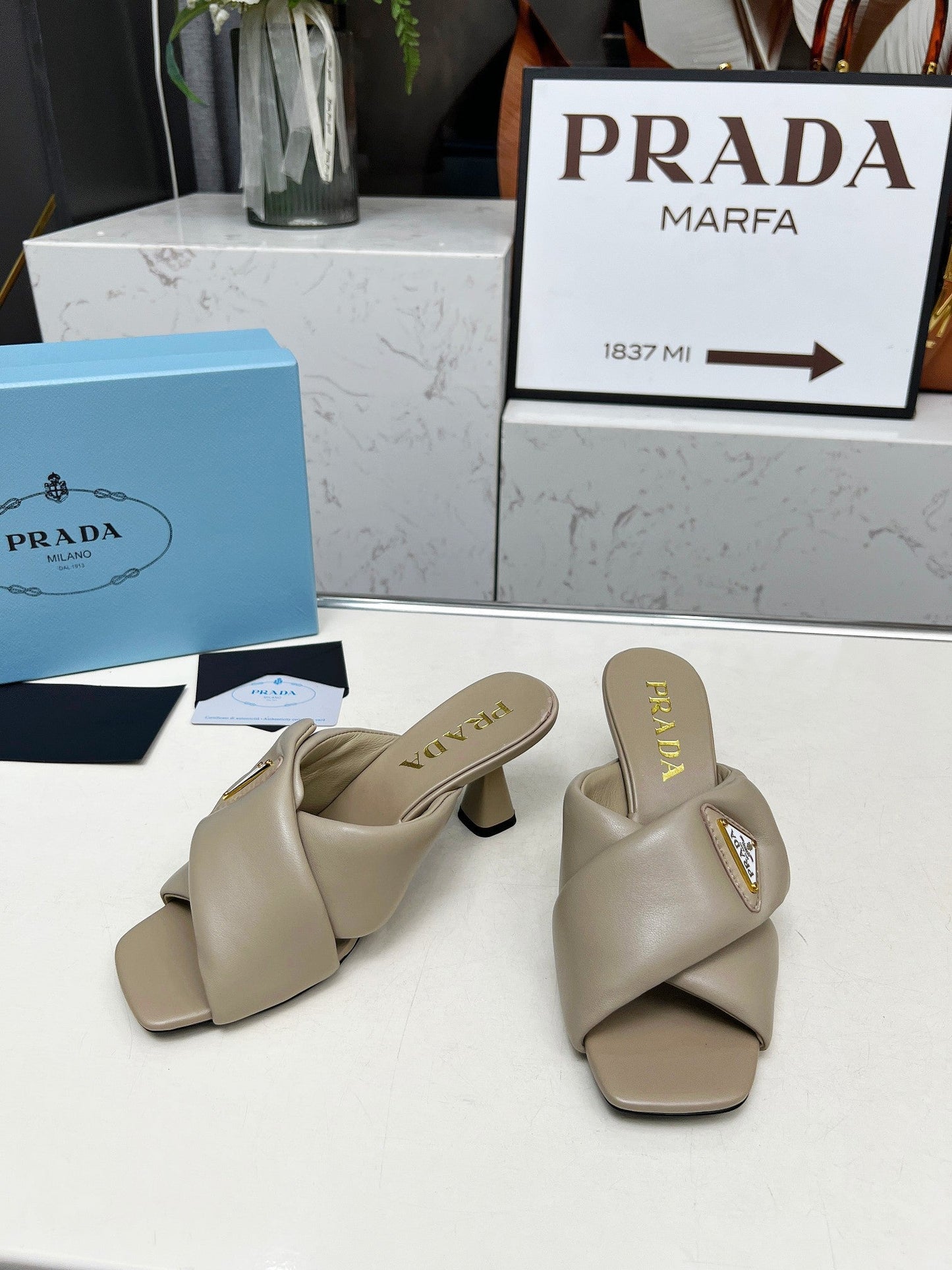 PRA CROSS MULE HEELS IN BEIGE CALFSKIN WITH PADDED STRAPS - 35