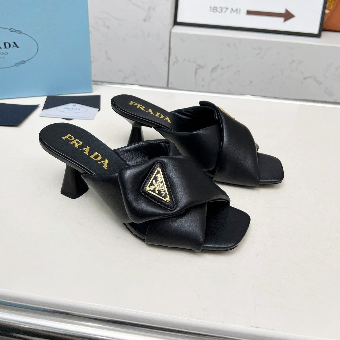 PRA CROSS MULE HEELS IN BLACK CALFSKIN WITH PADDED STRAPS - 35