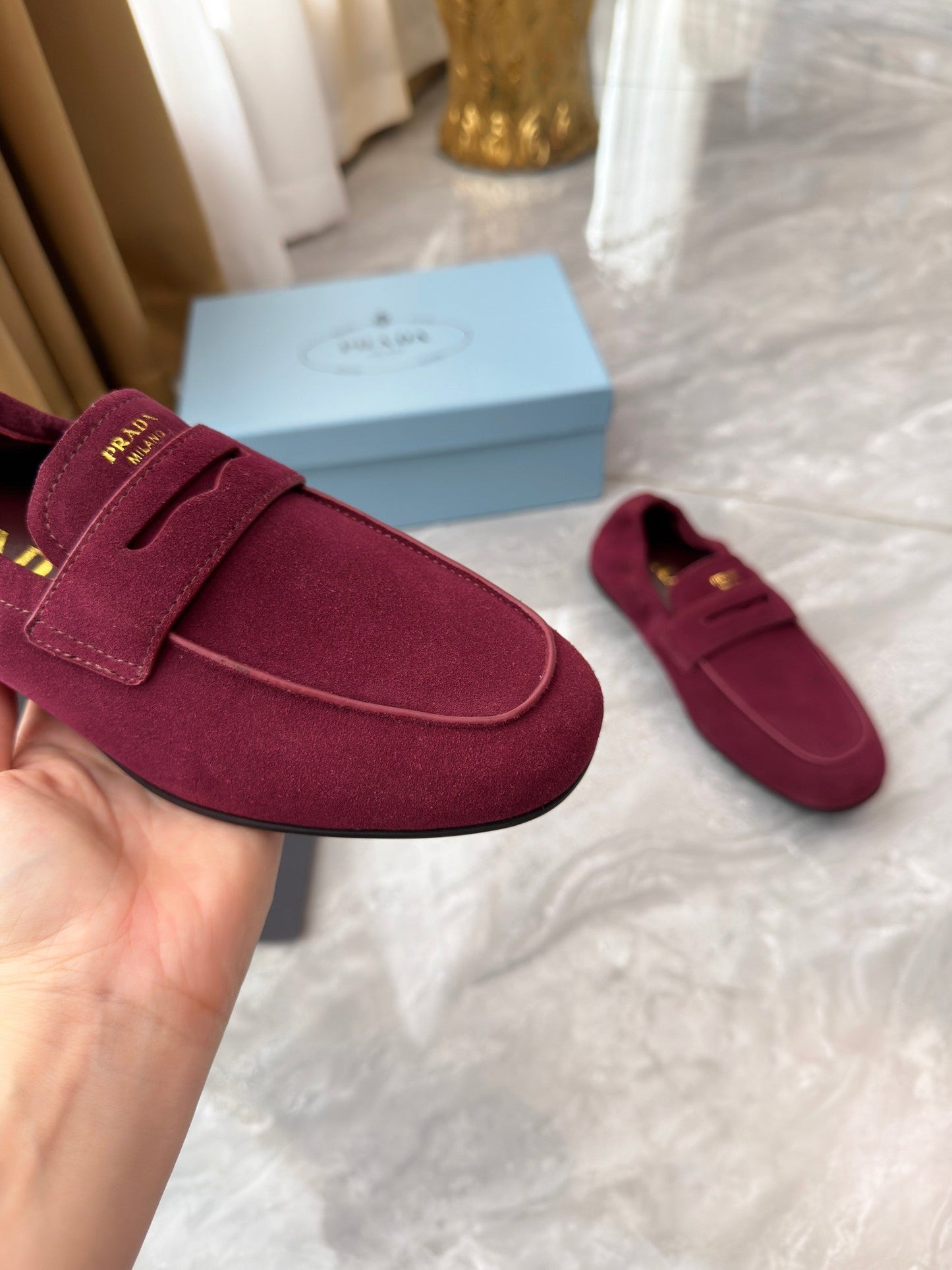 PRADA 25S LOAFERS IN DARK RED SUEDE - 35