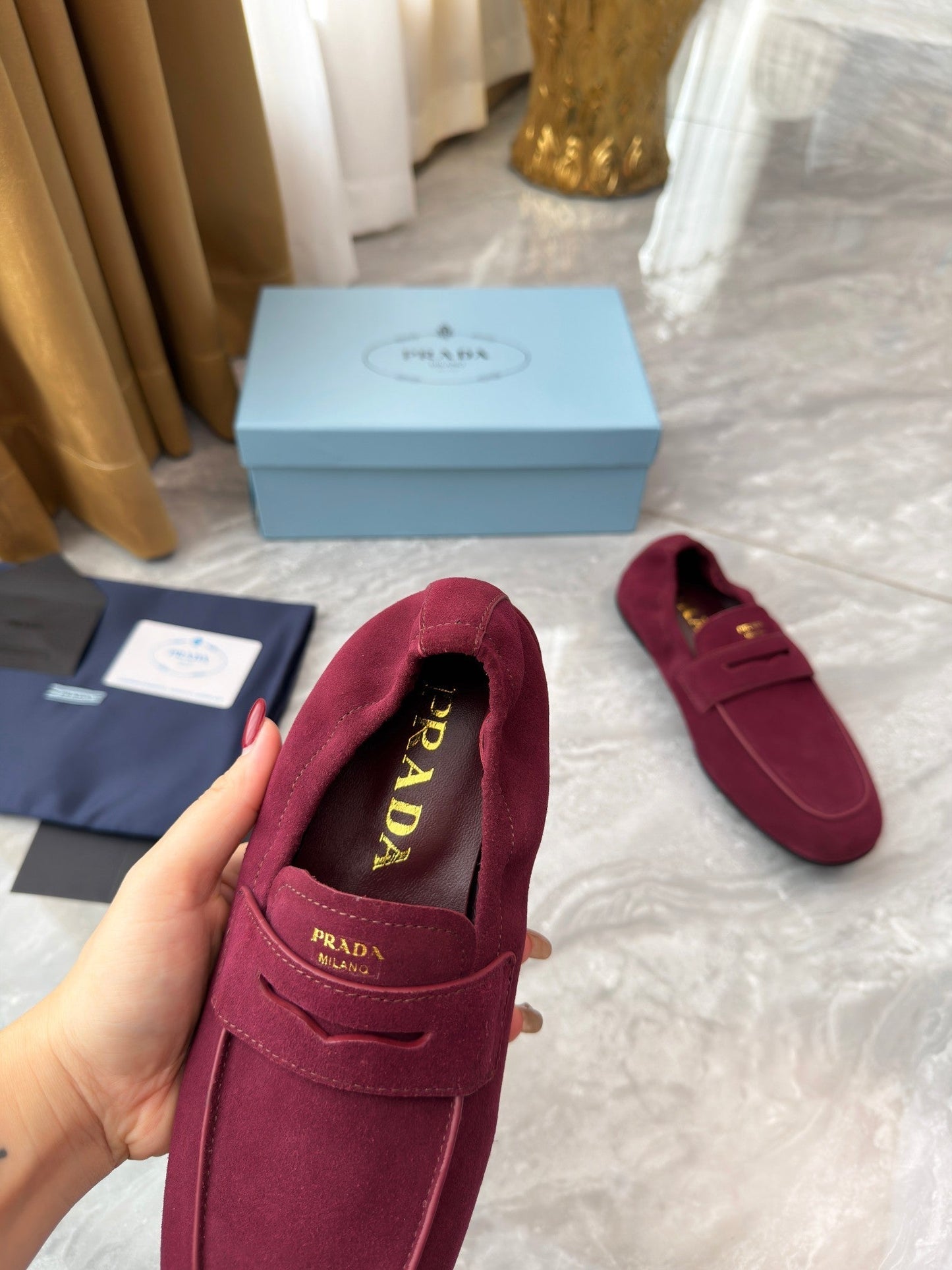 PRADA 25S LOAFERS IN DARK RED SUEDE - 35